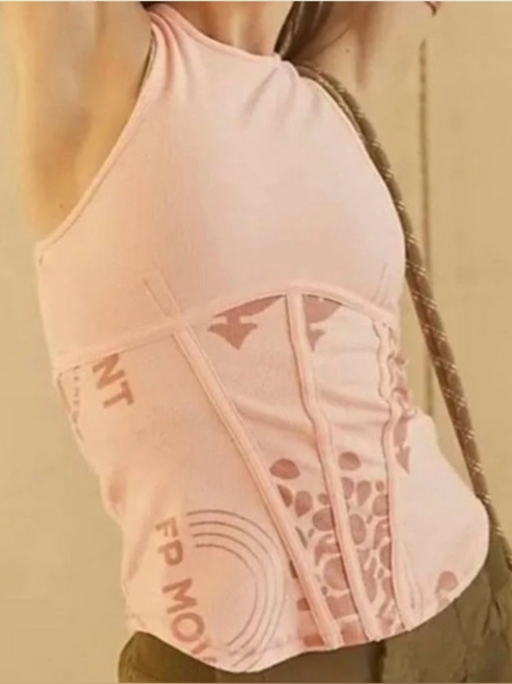 Free People FP Movement Headstart Corset Tank Pink Graphic Ribbed Medium NWOT